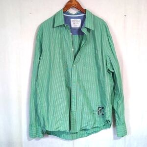 Aeropostale Green Striped Long Sleeve Button Up Embroidered Front Size XXL